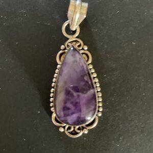 Purple stone large pear tear pendant